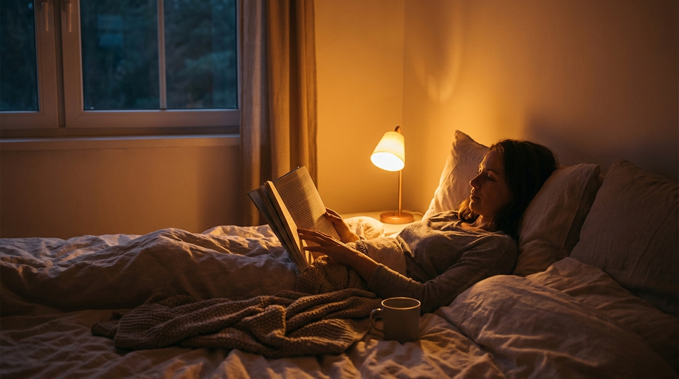 Personne lisant au lit la nuit